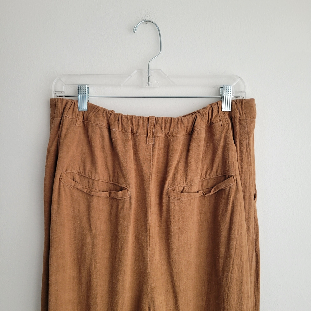 FREE PEOPLE Brown Wide Leg Linen-Blend Pleated Front Trousers - Picture 6 of 7